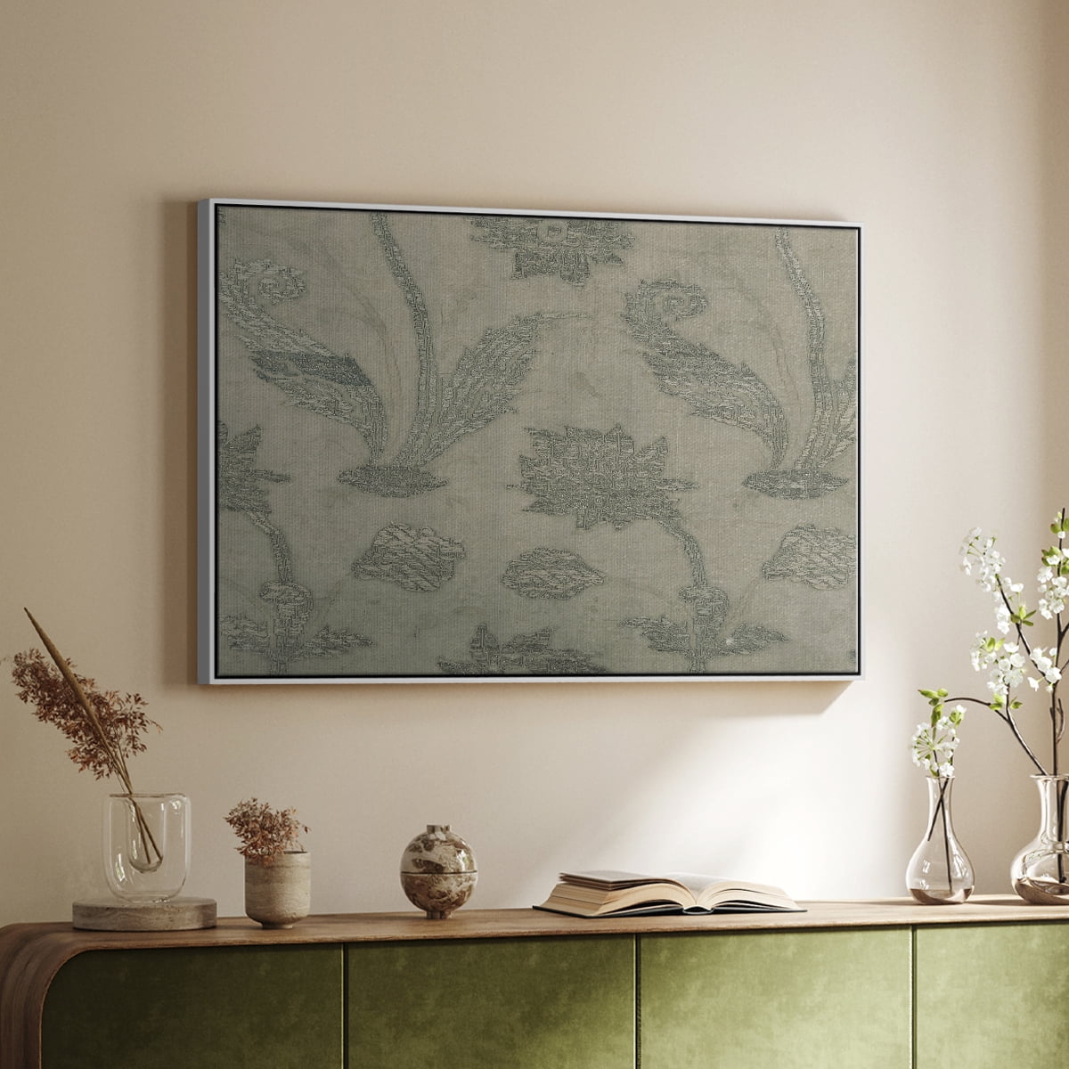 Vintage Abstract Print-XV Framed in White Wood Gallery Wrapped Canvas 27 in. x 41 in.
