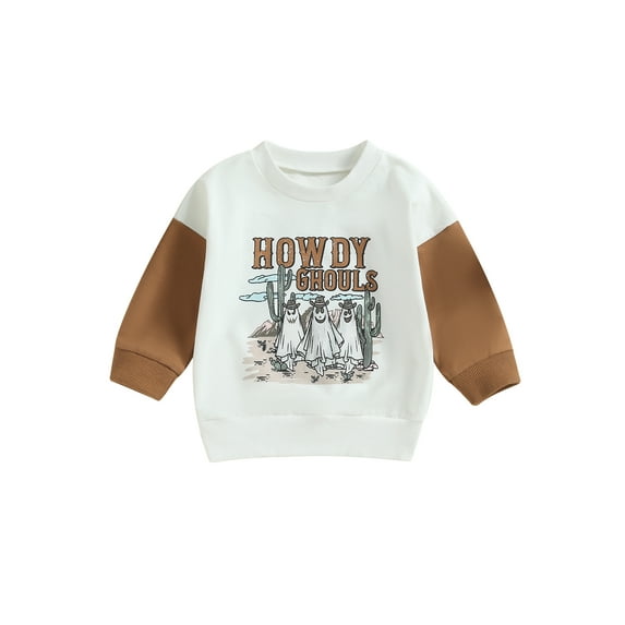 Toddler Baby Boy Halloween Sweatshirts Long Sleeve Ghost Cactus Print Pullovers Toddler Clothes