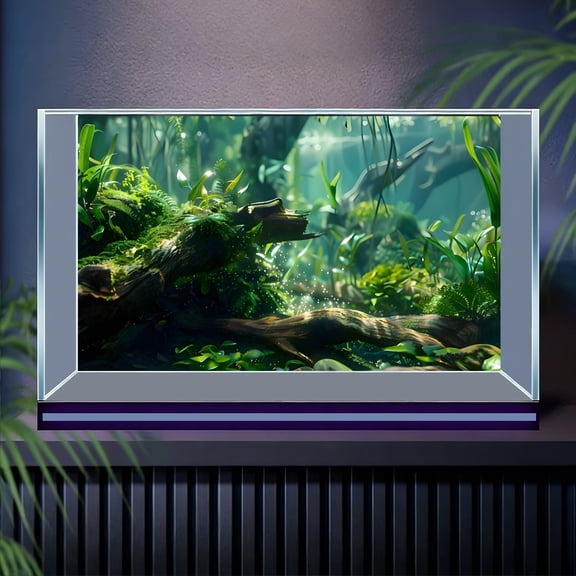 Aquarium Background Sticker, Riverbed Sunken Wood Fish Tank Decorations, Front Self-Adhesive HD PVC Removable 2D Flat Sticker For Fish Aquarium Decor