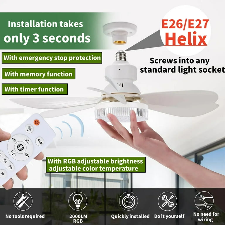 DnxnIaIfy Ceiling Fans with Light, Socket Screw with Remote