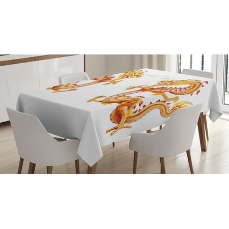 Dragon Decor Tablecloth Twin Fire Zodiac Statues Traditional Dragon Decor Tablecloth Twin Fire Zodiac Statues Traditional Asian Art Chinese Themed Picture Print
