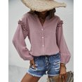 thumbnail image 2 of Swiss Dot Ruffle Detail Button Down Long Sleeve Blouse for Women, 2 of 3