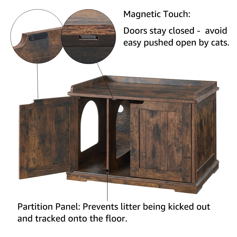 Unipaws Designer Cat Litter Box Furniture, Cat Washroom Storage Bench, Rustic