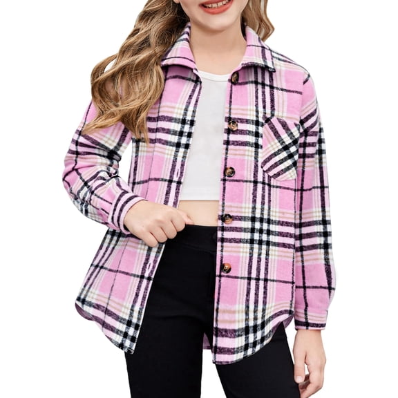 Arshiner Girls Plaid Flannel Shirts Loose Fit Button Down Shirt Long Sleeve Casual Flannel Tops