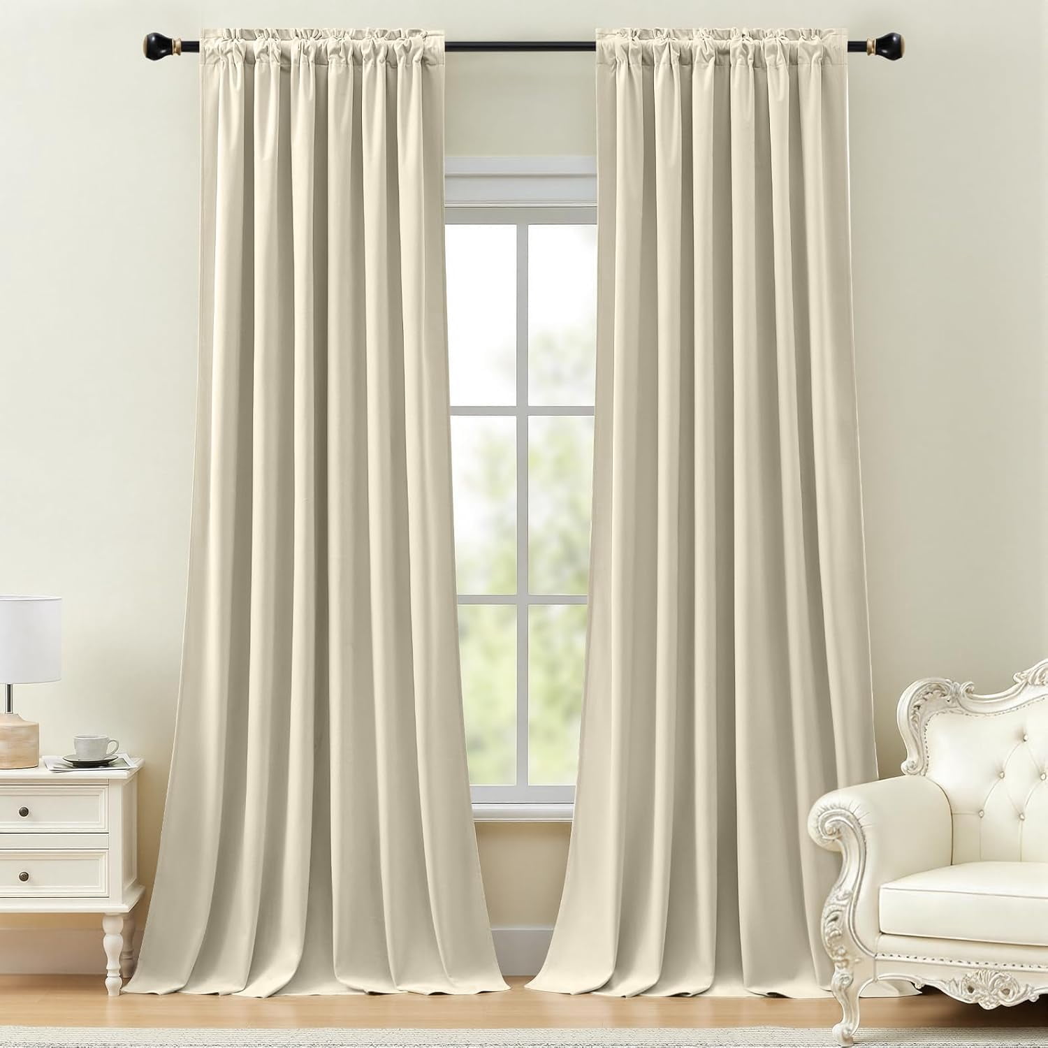 Galenzoov 52*96 inch 2 Panels Velvet Curtains for Home, Room Darkening Heat Blocking Blackout Window Curtains Back Tab Rod Pocket Drapes for Bedroom,Living room,Office,Ivory