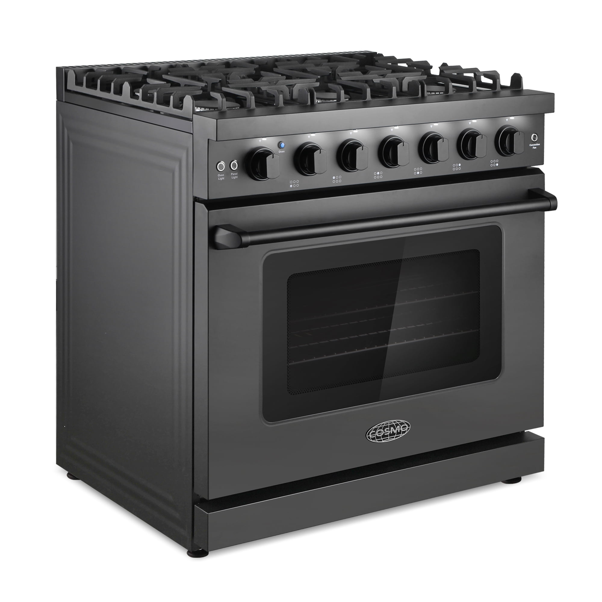 Cosmo 36 in. Haven Collection 6 cu. ft. Gas Range, 6 Burners, Convection Oven, Knob LEDs, Matte Black