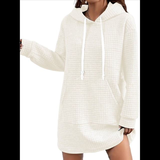 Suéter Deportivo Informal de Larga con Cordón y Cuello de Gofre para Mujer, Holgado, con Capucha y Bolsillos L