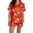 thumbnail image 3 of CONZONE Halloween Womens Pajamas Set Printed Short Sleeve Button Down Tops and Shorts Hallowmas Sleepwear Cozy 2 Piece Pjs Set for Women, 3 of 7