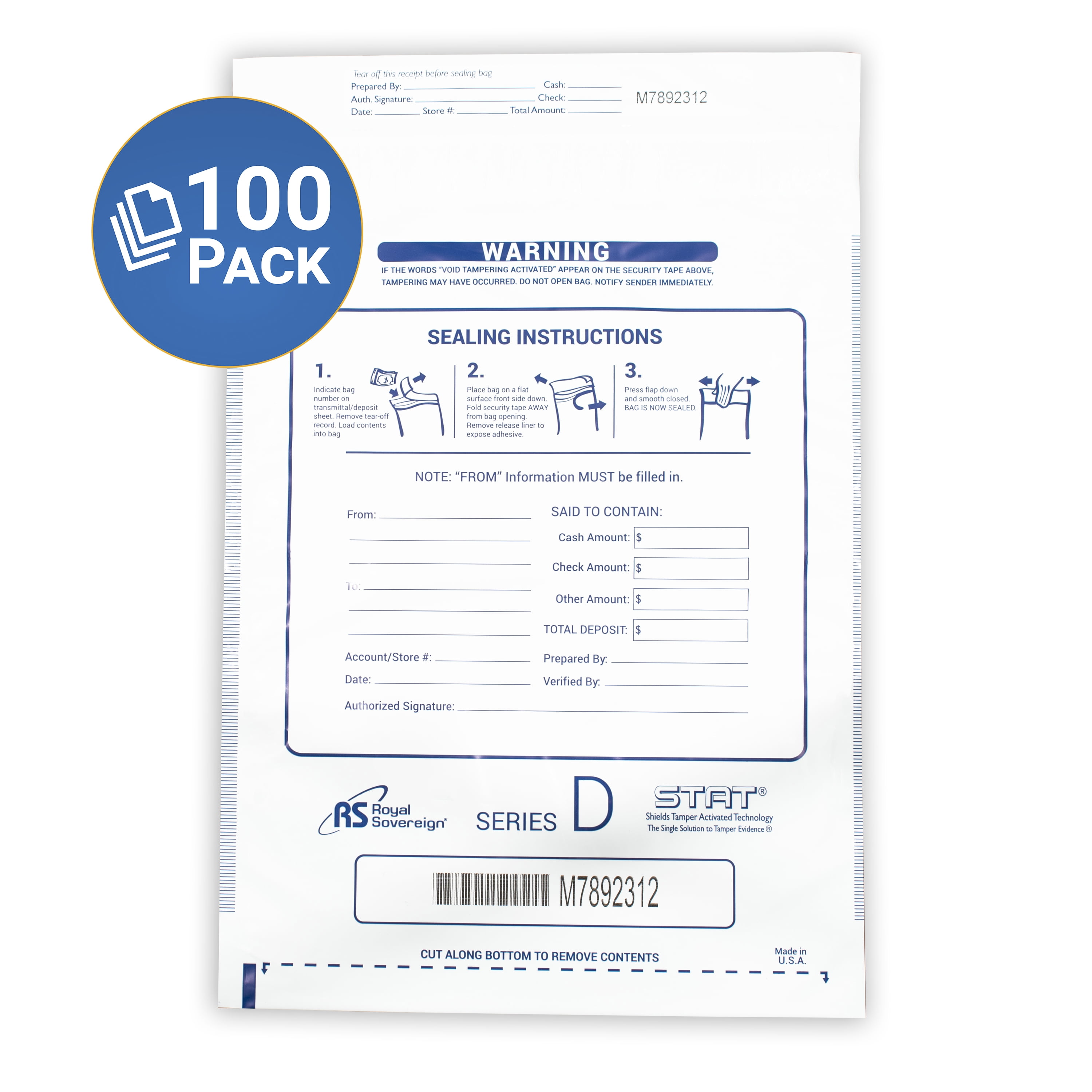 Royal Sovereign 12 x 16 Co-Ex Clear Film Deposit Bags 100 Pack (RMTE-1216DW)