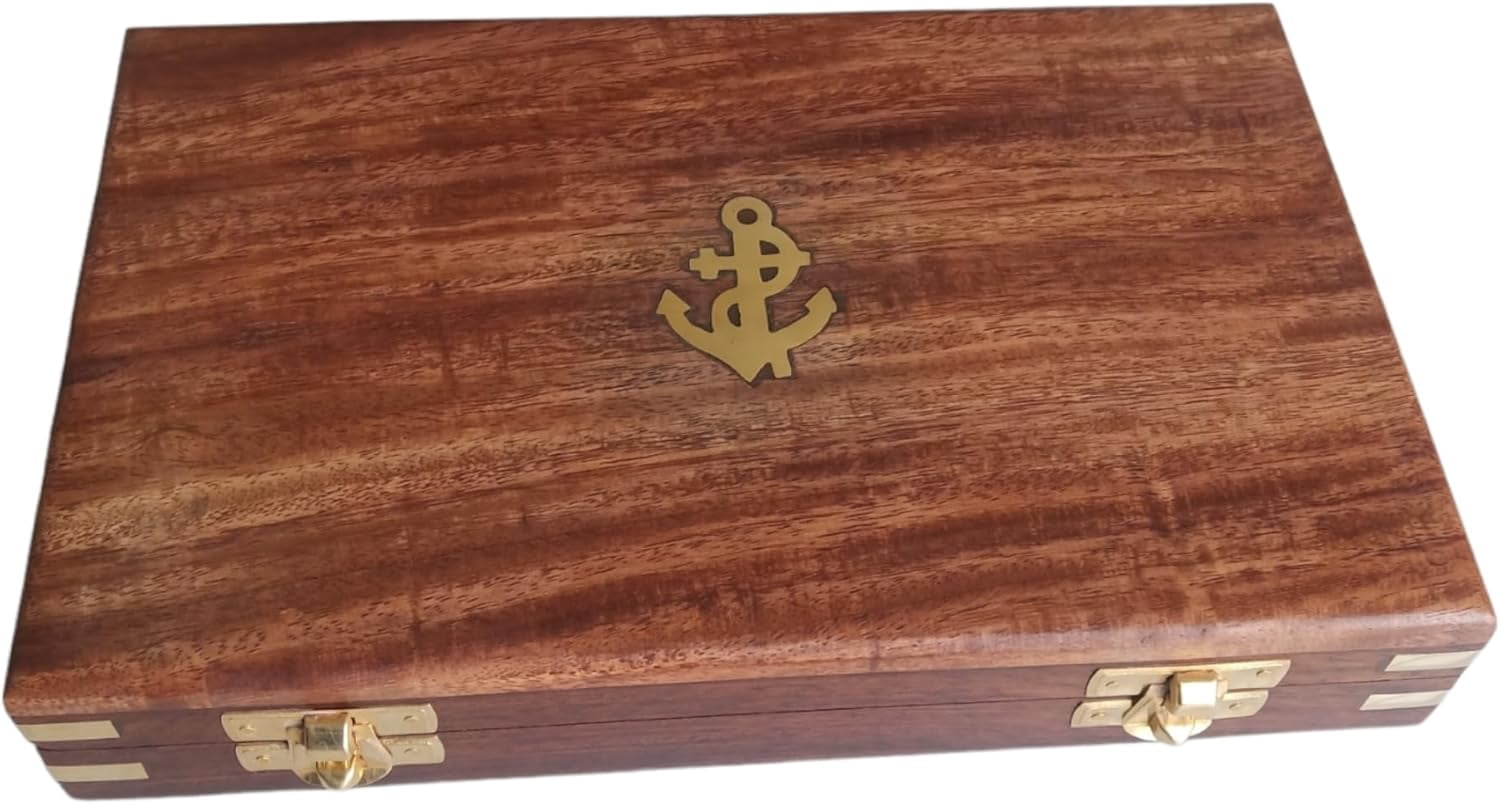 Proportional Divider Set of 5, Full Brass dividers with Executive Handmade Leather Roll Tools Bag, Single Handed 8" Brass Navigation Dividers Compass Set for Maritime, Naval, Geometry and Drafting.