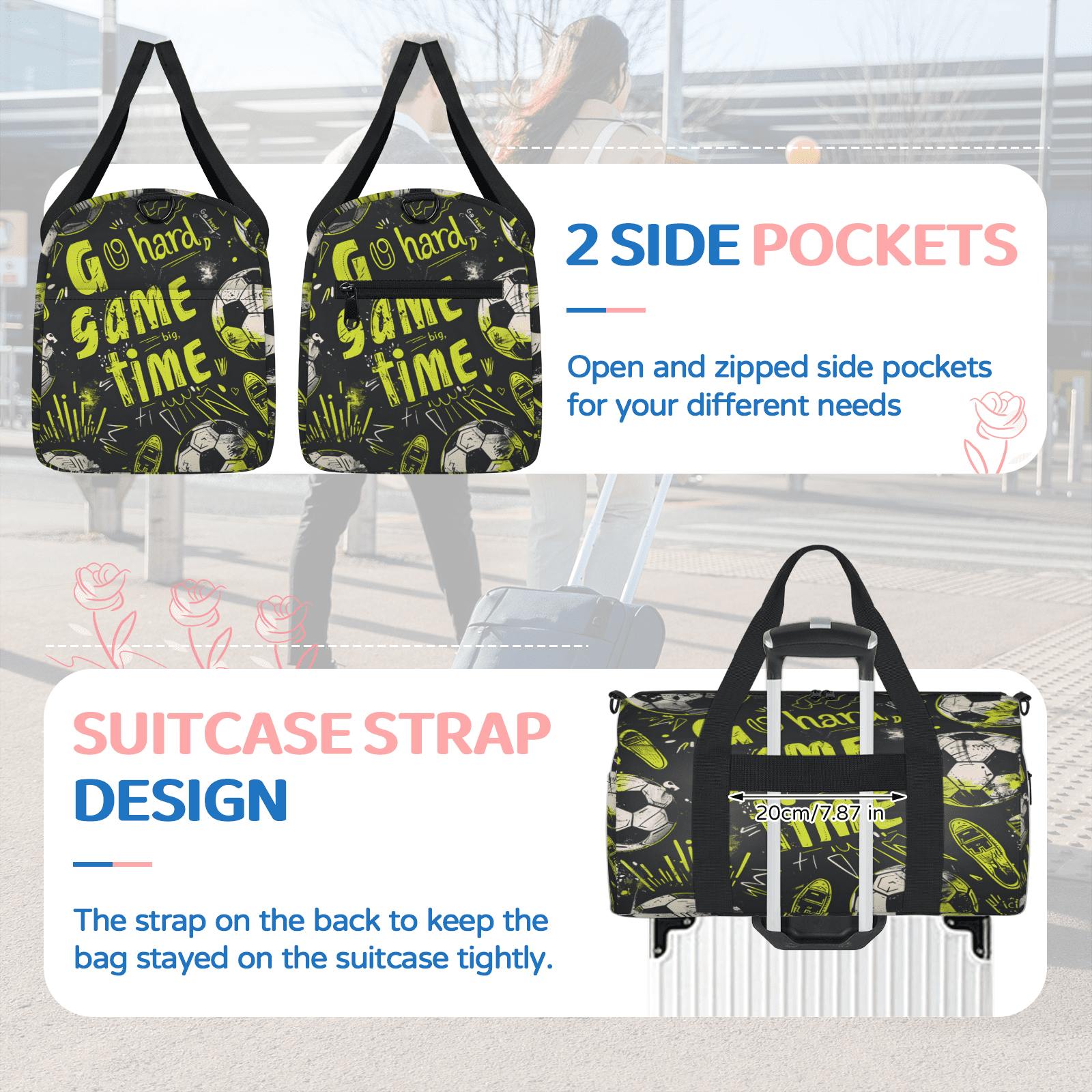 Herdesigns Cool Football Gym Bag for Women, Duffle Bag for Travel Sport, Lightweight Waterproof Carry on Weekender Dance Yoga Workout Bags