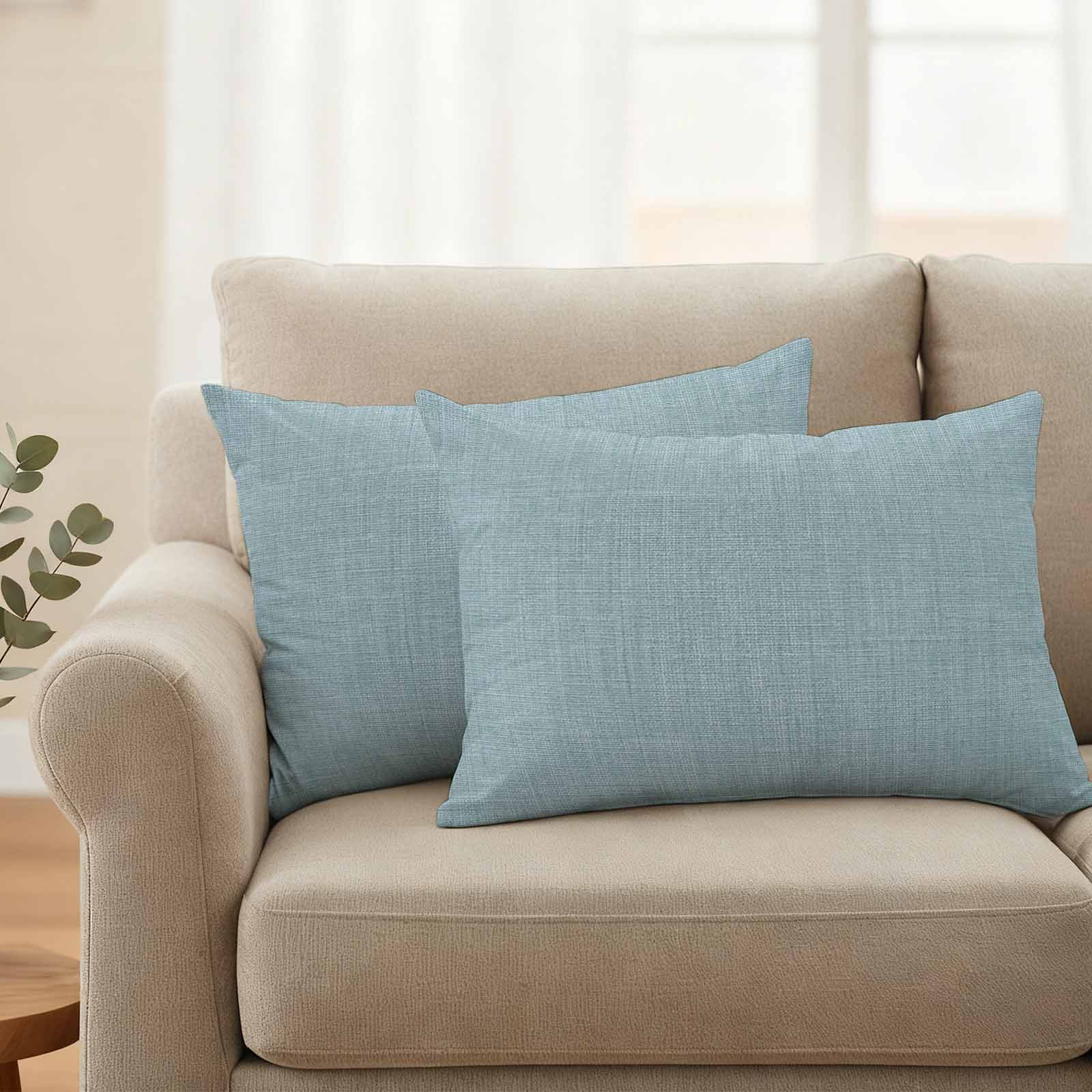 Outdoor Waterproof Throw Pillow Covers Set of 2 Blue Linen Decorative Pillowcases Lumbar Outdoor Pillows Cushion Case 20x12 Inch Farmhouse Pure Color Patio Pillows for Couch Sofa Bed Garden