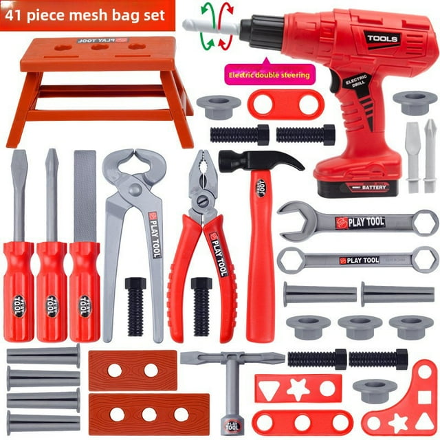 Ensemble d'Outils de Jeu d'Imitation pour Enfants avec Perceuse Électrique, Scie et Tournevis - Jouets de Simulation de Réparation de 41 Pcs pour 4 à 6 Ans, Ensemble de Construction Éducatif en Plastique Améliorant les Fonctions Cognitives et Motrices