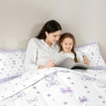 thumbnail image 4 of Manfei Cartoon Bow Tie 7pcs Bedding Comforter Set,Girl Kawaii Bowknot Queen Bedding Sets,White Purple Grid Queen Sheet Sets For Teens,Luxury Bedroom Decor Reversible, 4 of 8