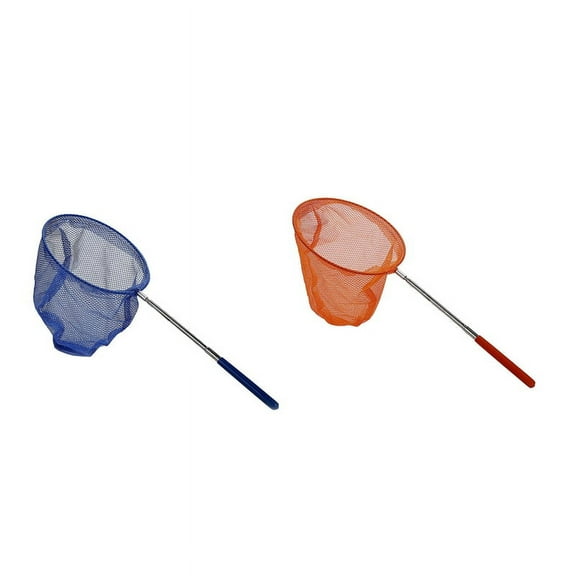 2Pc Outdoor Catching Catching Butterfly Net Fishing Net Bag Stainless Steel Telescopic Fishing Net Tool Outdoor Telescopic Portable Catching Catching Net-Blue & Orange