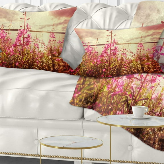 Designart Meadow with Purple Flowers Alaska - Floral Throw Pillow - 12x20