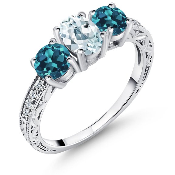 Gem Stone King 2.27 Ct Oval Sky Blue Aquamarine London Blue Topaz 925 Sterling Silver Ring (Size 9)
