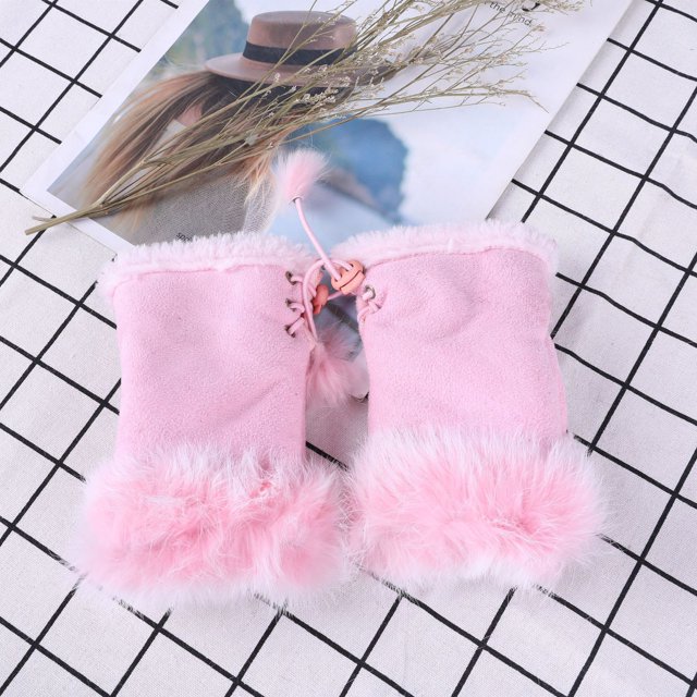 Guantes de medio dedo de piel de conejo, moda para mujer, otoño e invierno, guantes de medio dedo para estudiantes, para escribir en la computadora