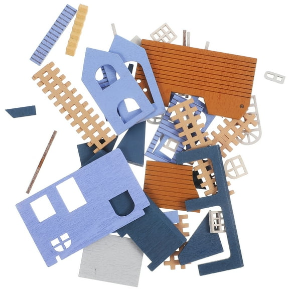 FRCOLOR  DIY Wood House Mini Villas Model Modern Miniature Dollhouse Kit Blue