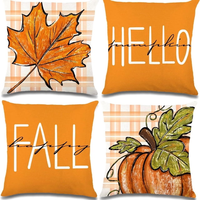 SLYNSHome 4 Pcs Housses de Coussin Décorations d'Automne, Taie de Coussin Décorative Ferme Citrouille Feuille d'Érable pour l'Action de Grâce Récolte d'Automne pour Sofa Canapé