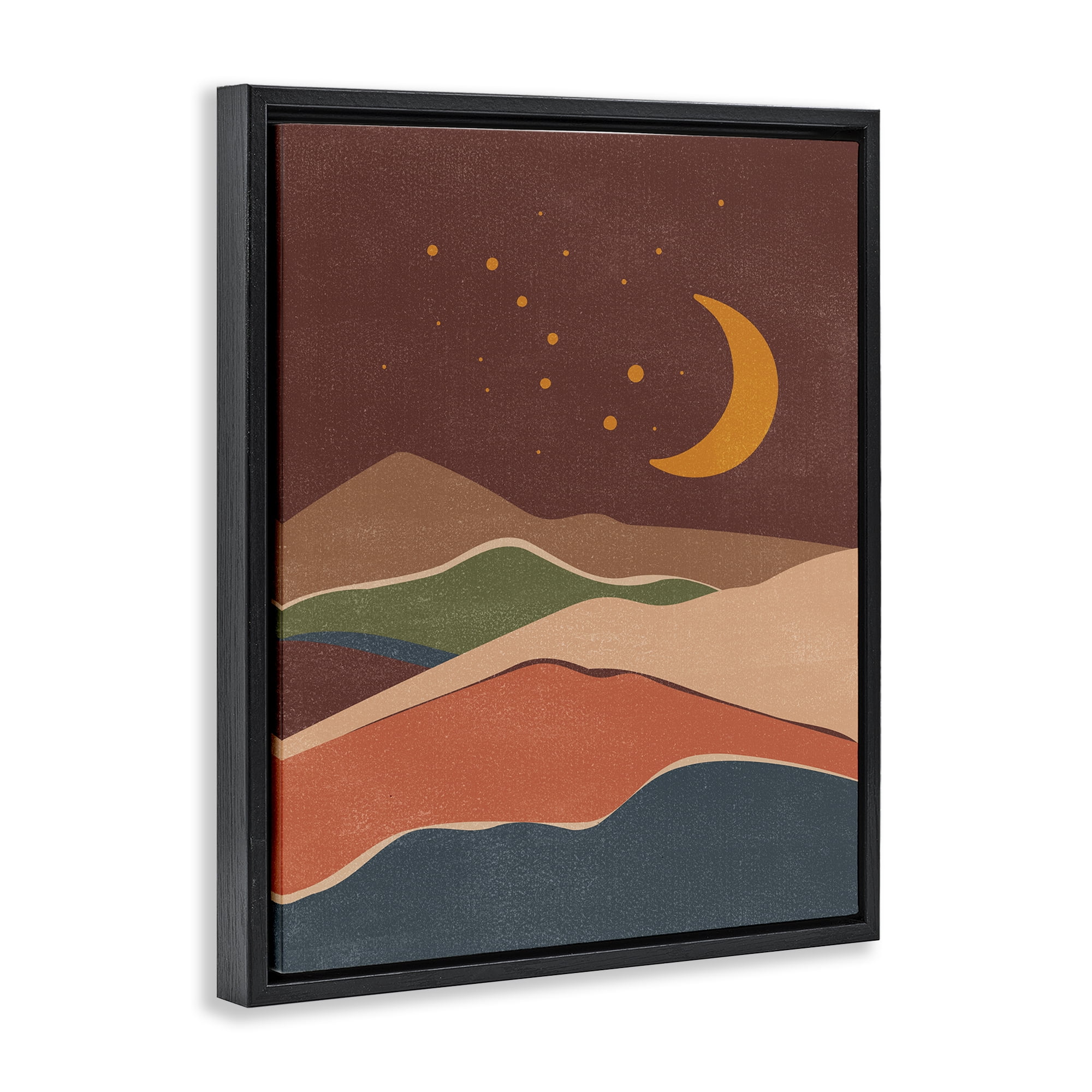 Stupell Industries Earthtone Desert Moon Landscape & Nature Painting Black Floater Framed Canvas Art Print Wall Art, 17 x 21