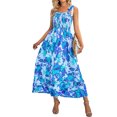 thumbnail image 1 of Maxi vestido fruncido estampado correa plisada moda elegante mujer maxi vestido para citas fiesta azul M, 1 of 8