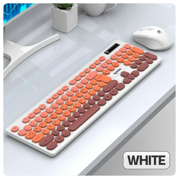 Wireless Keyboard and Mouse Combo 2.4GHz Retro Full-Size Keyboard with Number Pad and Cute Wireless Mouse for PC Desktop Laptop Mac Windows