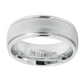thumbnail image 1 of Men Women Titanium Wedding Band Ring 8mm Domed White Frosted Brushed Step Edge Ring, 1 of 3