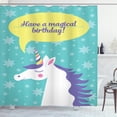 thumbnail image 1 of Unicorn Party Shower Curtain, Have a Magical Birthday Quote in a Speech Bubble on Festive Doodle Stars, Fabric Bathroom Set with Hooks, 69W X 84L Inches Extra Long, Multicolor, by Ambesonne, 1 of 3