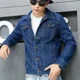 thumbnail image 3 of Chaqueta vaquera con botones para hombre, informal, ajustada, de color azul, para otoño, corta, estética, precio bajo, estilo japonés, lavado, G, 3 of 5