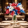 thumbnail image 5 of Yakvarog Patriotic Artificial Flowers, 13.4" Red White Blue Plastic Fake Bouquet for Party, Mantel, Independence Day Memorial Day Table Centerpiece 4th of July Decorations, 5 of 6