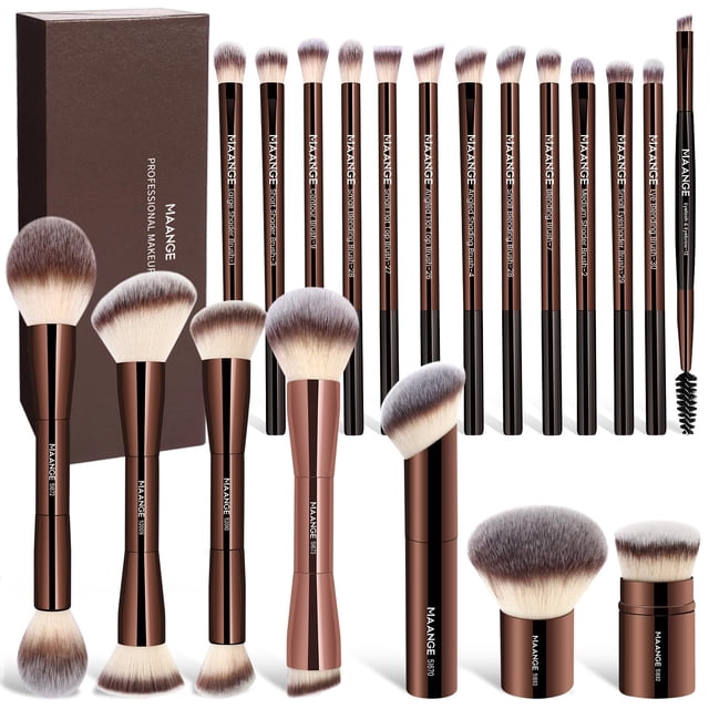 Brochas de maquillaje MAANGE, 20 unidades, con caja de regalo, color marrón café