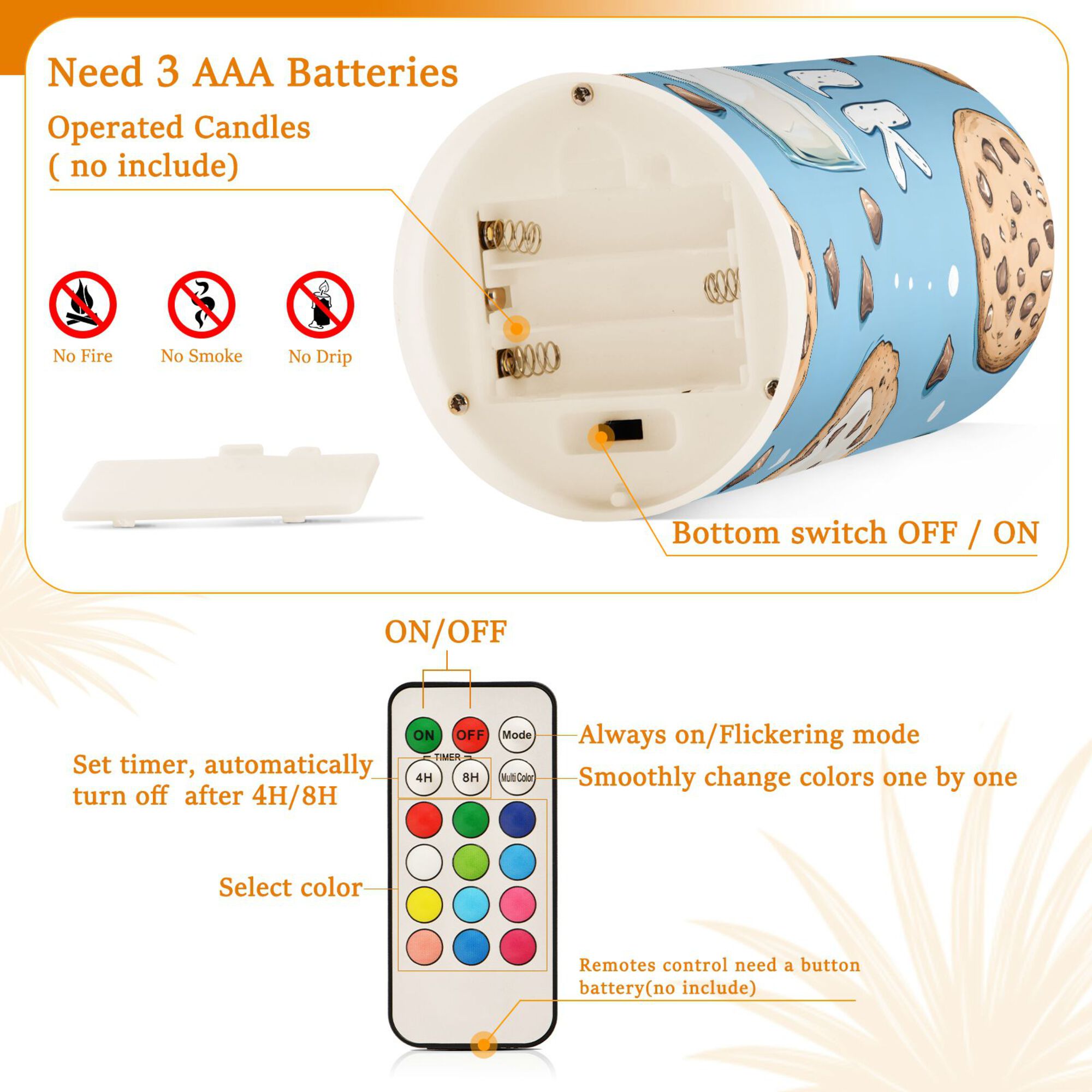 Yayeee Flameless Candles with Remote Flickering Battery Operated Multi Color Changing, Milk and Cookies