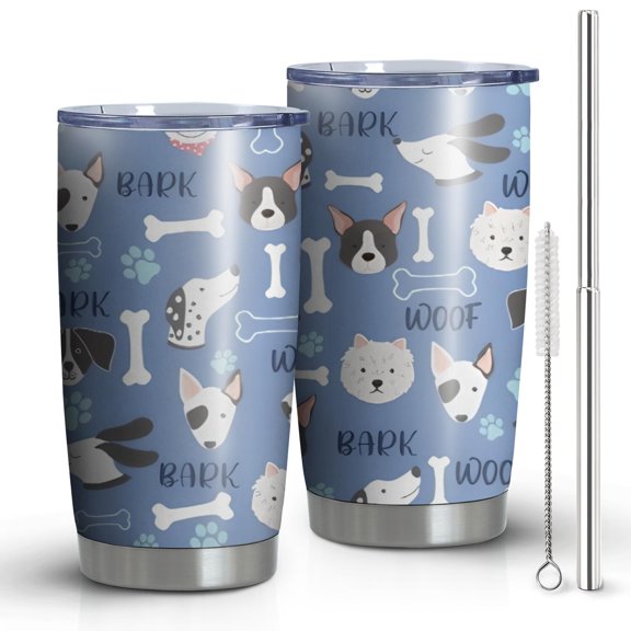 20oz Tumblers Dog with Woof and Bark Stainless Steel Vacuum Insulated Double Wall Travel Tumbler Cups Mug with Lid and Straw,Cleaning Brush for Cold & Hot Drinks