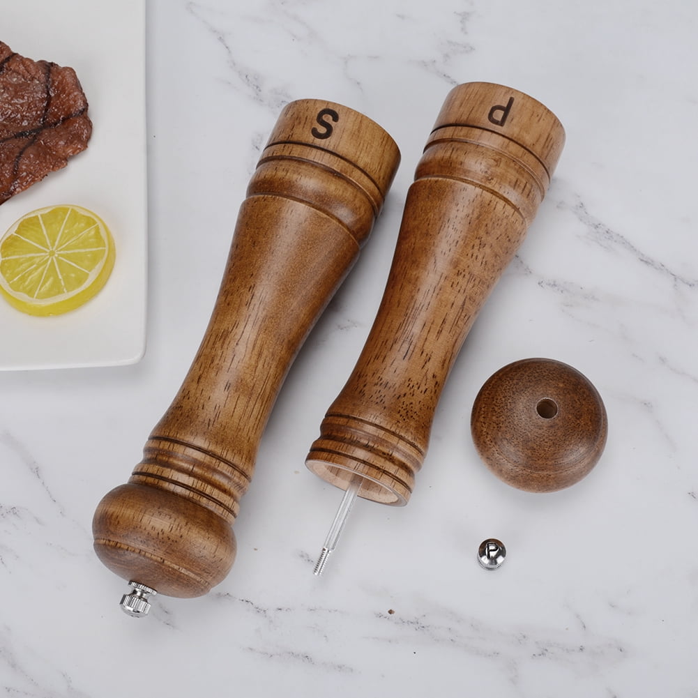 Wood Salt and Pepper Grinder Set,8” Pepper Grinders,2Pack Haomacro Manual Salt and Pepper Mill Set,Salt Shakers with Adjustable Ceramic Rotor