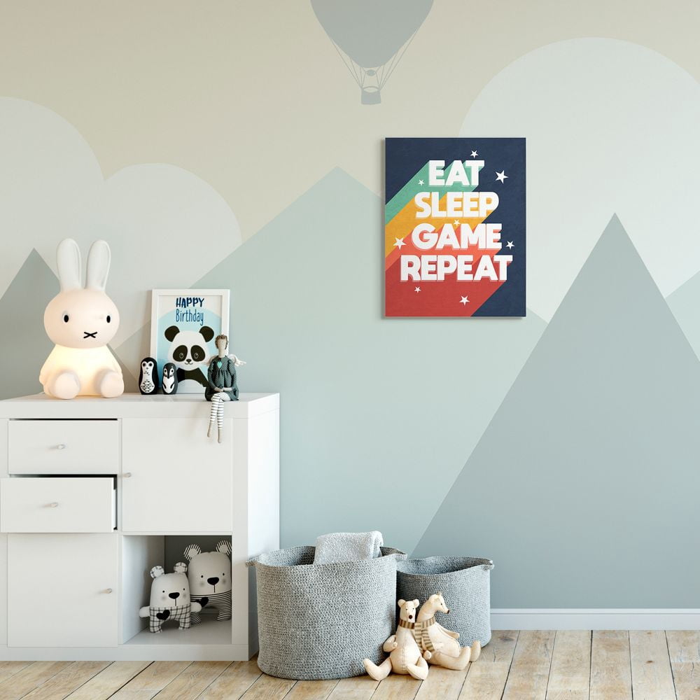 Stupell Industries Eat Sleep Game Repeat Quote Pop Video Game Phrase Canvas Wall Art Design by Daphne Polselli