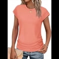 thumbnail image 2 of Camiseta de Corta con Cuello Redondo y Fruncido para Mujer, Color Coral XL, 2 of 6
