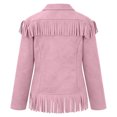 thumbnail image 5 of Kids Girls Toddler Fringe Suede Moto Jacket Long Sleeve Open Front Warm Cozy Windproof Western Utility Outerwear 11-12 Years, 5 of 9