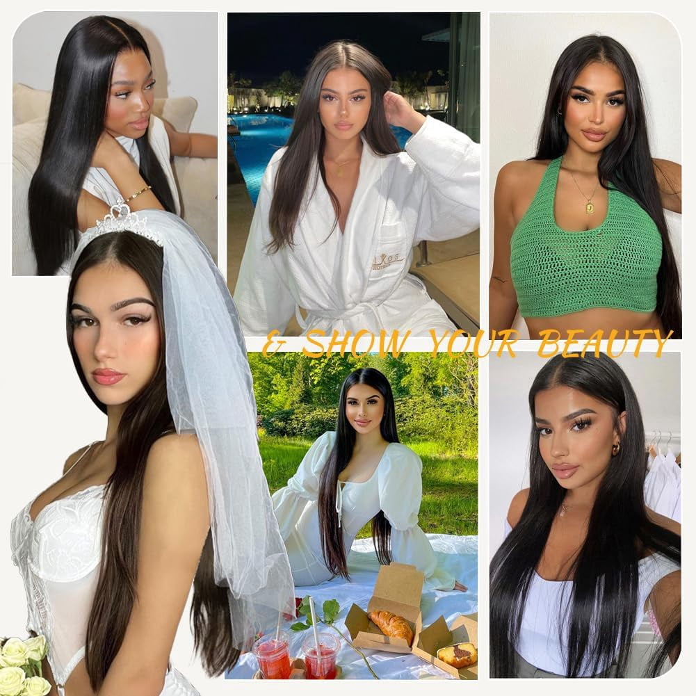 34 Inch Wear and Go Glueless Wigs Human Hair Pre Plucked Pre Cut 5x5 Straight Lace Front Wigs Human Hair Wigs Glue Hd Lace Front Closure Ready to Wear Wigs 200% Density Natural Black