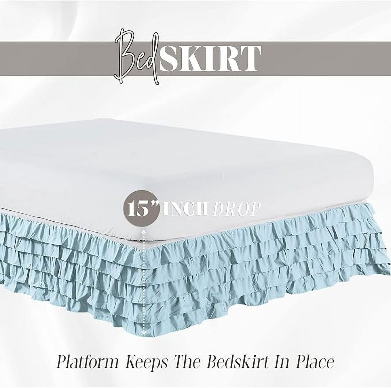 Mocassi Multi-Ruffle Bed Skirt, Wrinkle and Stain Resistant, 1500 Thread Count, 15 inch Drop, Twin, Baby Blue