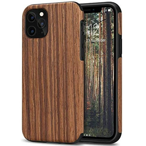 TENDLIN Compatible with iPhone 11 Pro Case Wood Grain Outside Design TPU Hybrid Case (Red Sandalwood)
