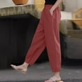 thumbnail image 5 of Linen Barrel Pants for Women Wide Leg Palazzo Cotton Drawstring Capris Casual Summer Beach Vacation Boho Baggy Trousers Pull On Light Brown XL, 5 of 7