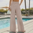 thumbnail image 4 of VEKDONE Womens Drawstring Wide Leg Pants Casual Elastic High Waist Striped Palazzo Trouser Loose Fit Lightweight Beach Lounge Pants with Pockets Khaki XL, 4 of 9