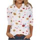 thumbnail image 1 of Tops de camisa suelta informales con cuello levantado con botones y mangas largas estampadas para mujer a la moda Pompotops FGAJ22066, 1 of 9