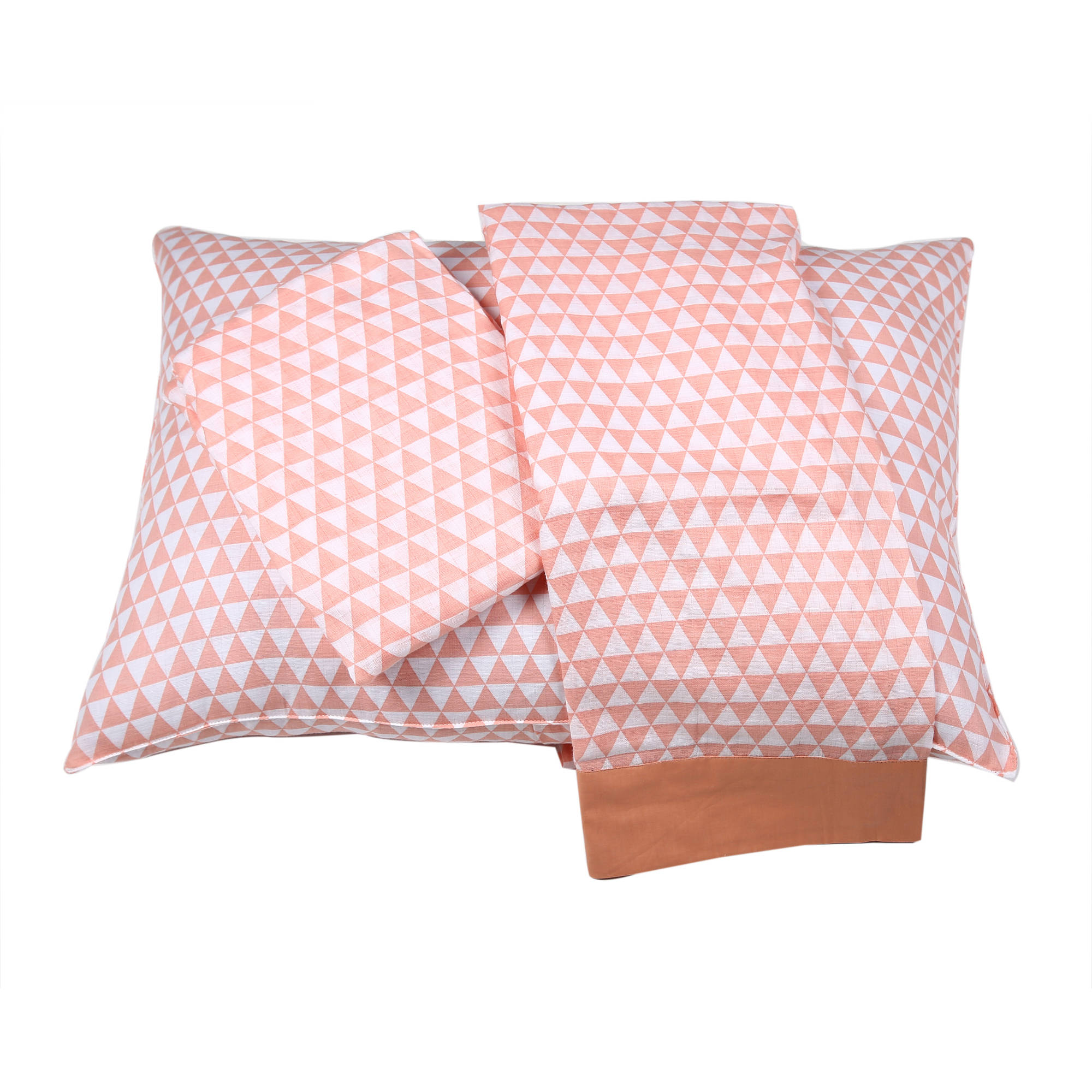 Bacati - Aztec Coral/Navy 3-Piece 100% Cotton Muslin Toddler Bedding Sheet Set, Triangles