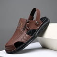thumbnail image 3 of Men's Leather Hollow Out Flat Sandals Non-Slip Closed Round Toe Adjustable Strap Zipper Rubber Sole Shoes Hand Stitching Soft Anti-Slip Breathable Driving Hiking Sport Shoes,Brown 40(US-7.5), 3 of 3