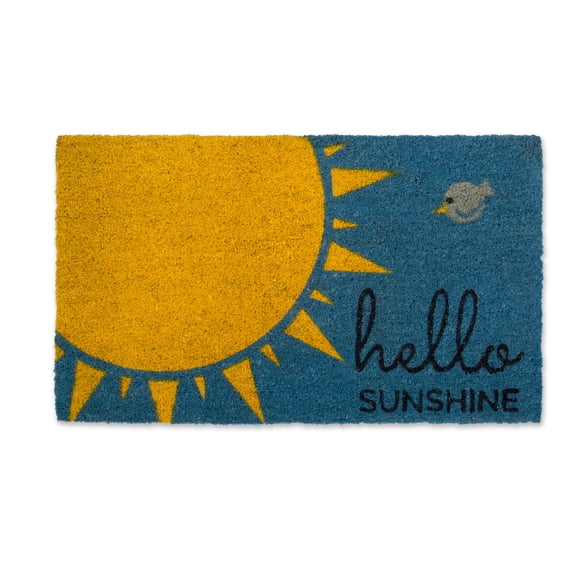 DII Natural Coir Doormat, Decorative Hello Mat, 17x29", Hello Sunshine, Blue