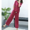 thumbnail image 2 of Crescentt Pyjama de Luxe en Modal Respirant et Confortable Ensemble de Pyjama Ultra-Doux pour Femmes Classique en Modal à Manches Longues - Rouge - Manches Courtes, Très Grand, 2 of 3
