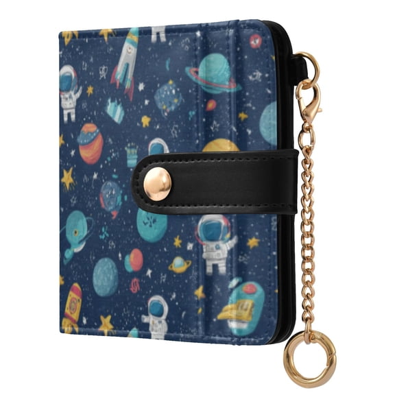Qxltty Space Themed Ladies Wallet Rfid Slim Thin Compact Credit Card Women Wallet Zipper Coin Pocket and ID Window for Female Gifts
