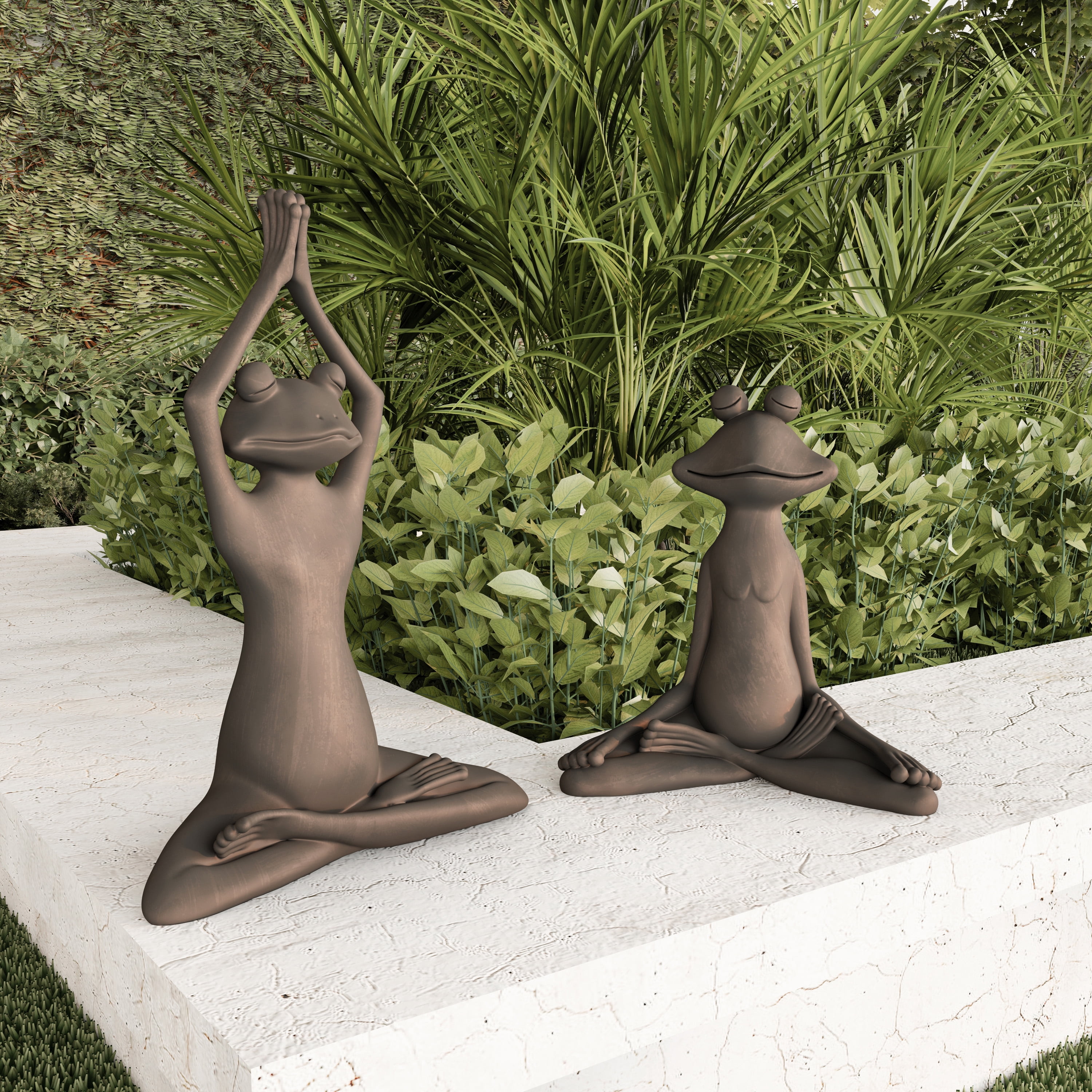 Pure Garden Meditating Frog Yard Statue - Zen Yoga Resin Sculpture, Bronze